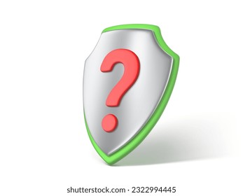 Escudo 3D con signo de interrogación rojo. Icono del escudo de signos de interrogación. Concepto de la cuestión de la seguridad. Ilustración del vector 3d