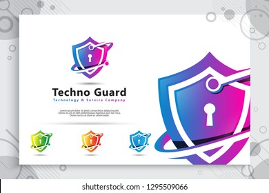 3d shield tech vector logo design with modern concept , abstract illustration symbol of cyber security  for digital template protection software company.
