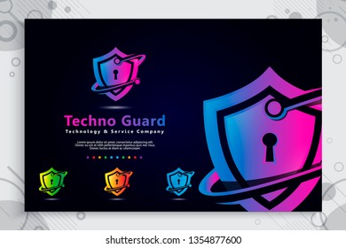 3d shield tech vector logo design with modern concept , abstract illustration symbol of cyber security  for digital template protection software company.