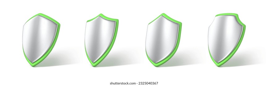 Escudos 3d aislados sobre fondo blanco. Concepto de protección segura. Ilustración vectorial 3D