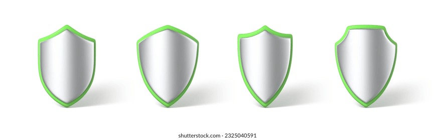 Escudos 3d aislados sobre fondo blanco. Concepto de protección segura. Ilustración vectorial 3D