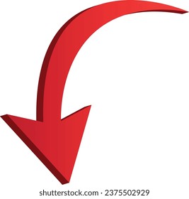 3D shiney gradient red arrow on white background. 3D Arrow icon. Best for app, web, and digital Vector illustration design.