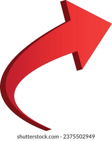 3D shiney gradient red arrow on white background. 3D Arrow icon. Best for app, web, and digital Vector illustration design.