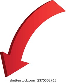 3D shiney gradient red arrow on white background. 3D Arrow icon. Best for app, web, and digital Vector illustration design.
