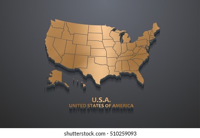 3D Shiny Copper Metallic United States Map