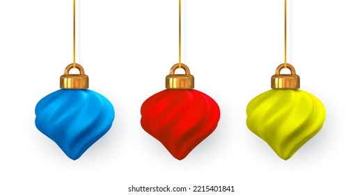 3d shiny glowing Christmas balls. Xmas glass ball. Holiday decoration template. Vector illustration.