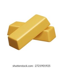 Barras de oro brillantes 3D aisladas sobre fondo blanco. Par de lingotes dorados acostados uno sobre el otro. Lingotes de oro apilados. Caja fuerte de la habitación del tesoro del banco. Alcance y riqueza. Elemento de diseño del juego.
