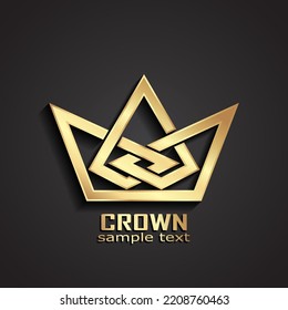 3d shiny golden linear stylized linear shape royal crown logo design