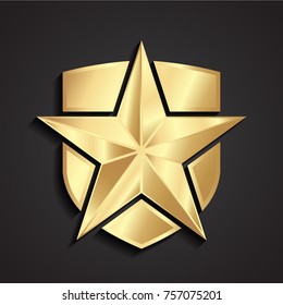 3d Shiny Golden Star With Shield Symbol