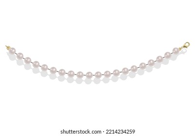 3D shiny natural white pearl garlands, beads on white background. Wedding theme. Vector illustration.