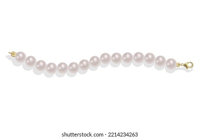 3D shiny natural white pearl garlands, beads on white background. Wedding theme. Vector illustration.