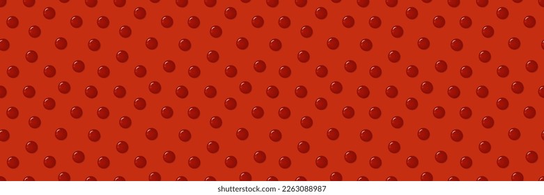 3D Shiny Polka Dots on Red Background. Seamless and repeatable pattern of red 3d orbs. Vector Illustration. EPS 10.