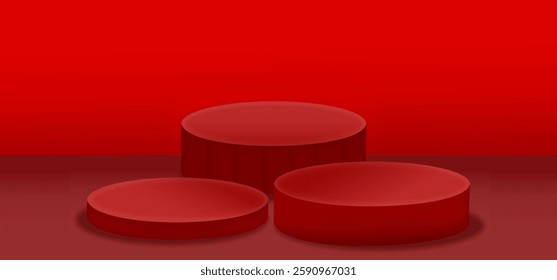 3d Shiny red round pedestal podium. background can be add on banners flyers or web. podium for outstanding luxury product advertising