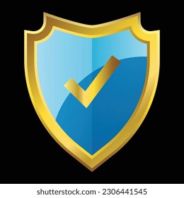 3D Shiny Shield Golden Gradient Shape Vector, Shield Vector Design Element, Security Purpose, Safety Privacy and Guarantee In Business, Defense Tag, Shield Logo, Safeguard Shield Vector Illustration