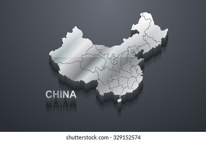 3D Shiny Silver China Map