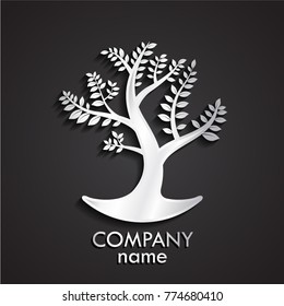 3d shiny silver tree logo