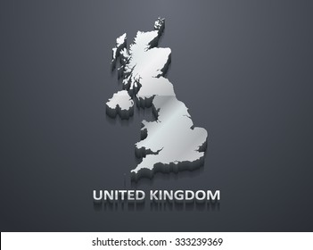 3D Shiny Silver United Kindgdom (U.K.) Map