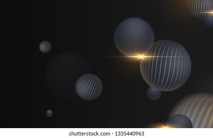 3D shiny spheres abstract on black background for science or technology concept.