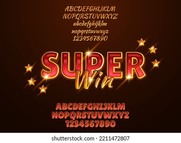 3d shiny super win text effect with star for slot, casino and video games