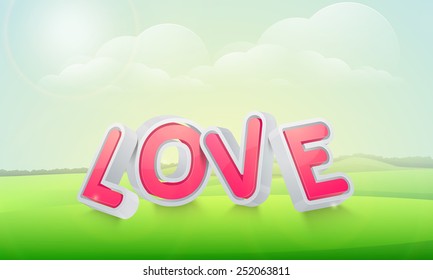 3D shiny text Love on nature view background for Happy Valentine's Day celebration.