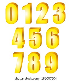 3D Shiny yellow gold numbers. Vector set.