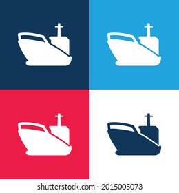 3D Barco azul y rojo cuatro colores conjunto de iconos mínimo