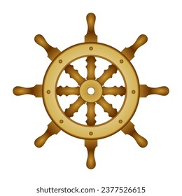 3d ship steering wheel from wood. the steer or helm of a boat or ship. vector illustration isolated on white background.