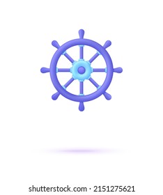 3D Ship wheel helm isolated on white background. Ship and boat steering wheel sign. Boat wheel control icon. Can be used for many purposes. Trendy and modern vector in 3d style.