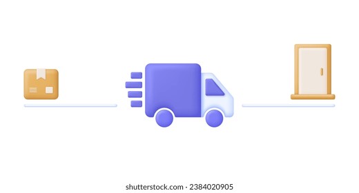 3D Shipping business steps of delivery. Concept of worldwide shipment. Express delivery, shipping, truck icon, quick move. Fast delivery concept. Trendy and modern vector in 3d style.