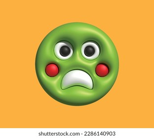 3D shocked emoticon green vector art design