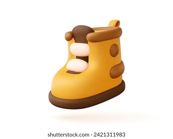 3D shoe icon. Children's stylized boots in cardboard style. A sportswear item for legs while walking in a minimalist design. 3D render of an object in vector format on a white isolated background.