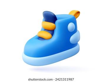 Icono de zapato 3D. Las botas estilizadas de los niños en forma de cartón. Un objeto deportivo para piernas mientras camina en un diseño minimalista. Representación 3D de un objeto en formato vector sobre un fondo aislado blanco.