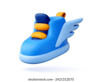 3D-Schuhsymbol. Stilstiefel für Kinder im Pappstil. Sportbekleidung für Beine beim Gehen in minimalistischem Design. 3D-Rendering eines Objekts im Vektorformat auf weißem, isoliertem Hintergrund.