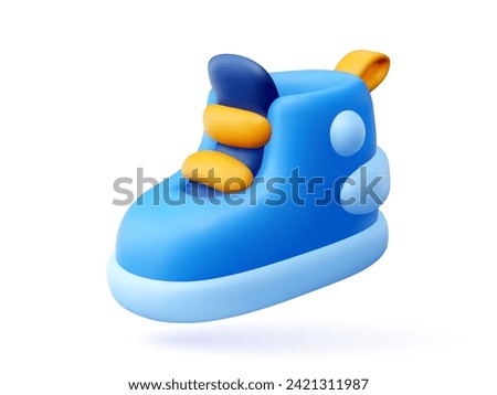 3D shoe icon. Children's stylized boots in cardboard style. A sportswear item for legs while walking in a minimalist design. 3D render of an object in vector format on a white isolated background.