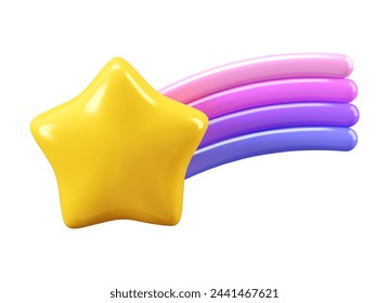 3d estrella de tiro con cola de arco iris lindo vector icono aislado sobre fondo blanco