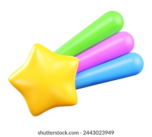 3d estrella de tiro con cola de arco iris lindo vector icono aislado sobre fondo blanco