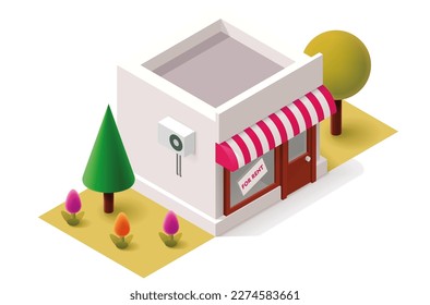 3D-Shop-Gebäude mit Blumenbeet