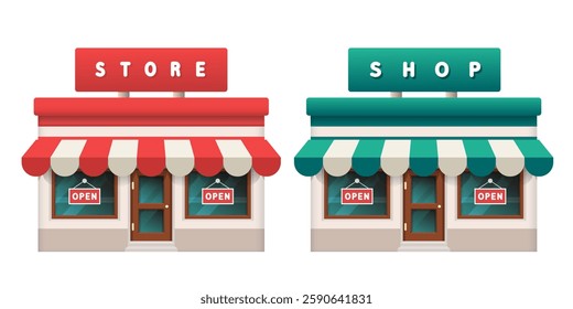 3d shop set. Vector clipart isolated on white background.