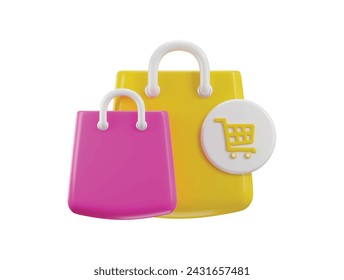3d shopping bag with shopping cart icon concept of online shopping vector icon illustration