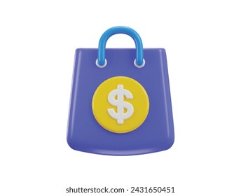 3d shopping bag with dollar sign vector icon illustration