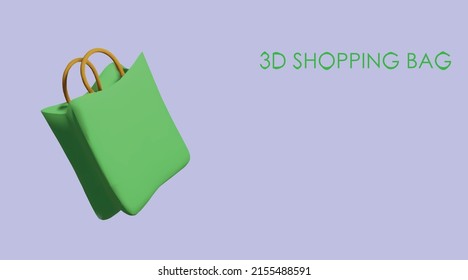 3d shopping bag. Green tone box, brown handles. Vector illustration. The EPS 10 file is fully editable.