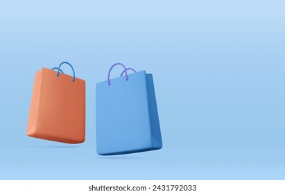 3d Shopping bag, handbag. Sale, discount, promotion, Online shopping concept. Banner template. 3d rendering. Vector illustration