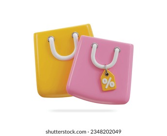 3d shopping bag icon with discount teg