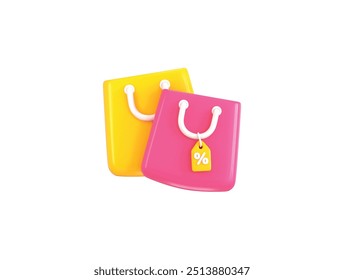 3d shopping bag icon with discount teg icon concept on online shopping icon 3d rendering vector illustration