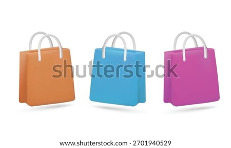 3D shopping bag icon set in multiple colors. Retail or online store symbol. Ideal for ecommerce app UI, website my bag buttons, or as graphic elements for sales and marketing.