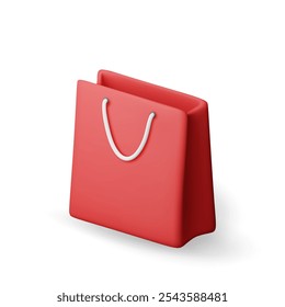 3D shopping bag isolated on white background. Render realistic gift bag. Sale, discount or clearance concept. Online or retail shopping symbol. Fashion handbag. Vector illustration