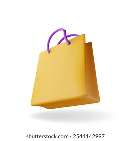 3D shopping bag isolated on white background. Render realistic gift bag. Sale, discount or clearance concept. Online or retail shopping symbol. Fashion handbag. Vector illustration