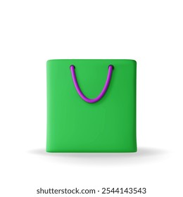 3D shopping bag isolated on white background. Render realistic gift bag. Sale, discount or clearance concept. Online or retail shopping symbol. Fashion handbag. Vector illustration