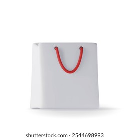 3D shopping bag isolated on white background. Render realistic gift bag. Sale, discount or clearance concept. Online or retail shopping symbol. Fashion handbag. Vector illustration