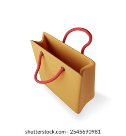 3D shopping bag isolated on white background. Render realistic gift bag. Sale, discount or clearance concept. Online or retail shopping symbol. Fashion handbag. Vector illustration